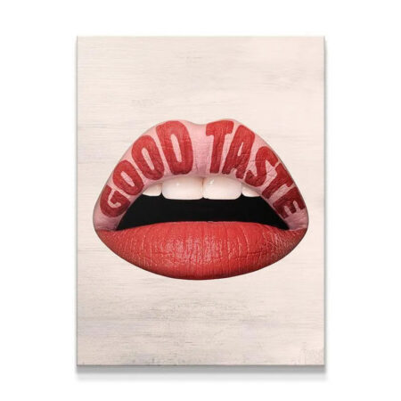 Good Taste Lips pop art close-up showing detailed red lipstick texture.