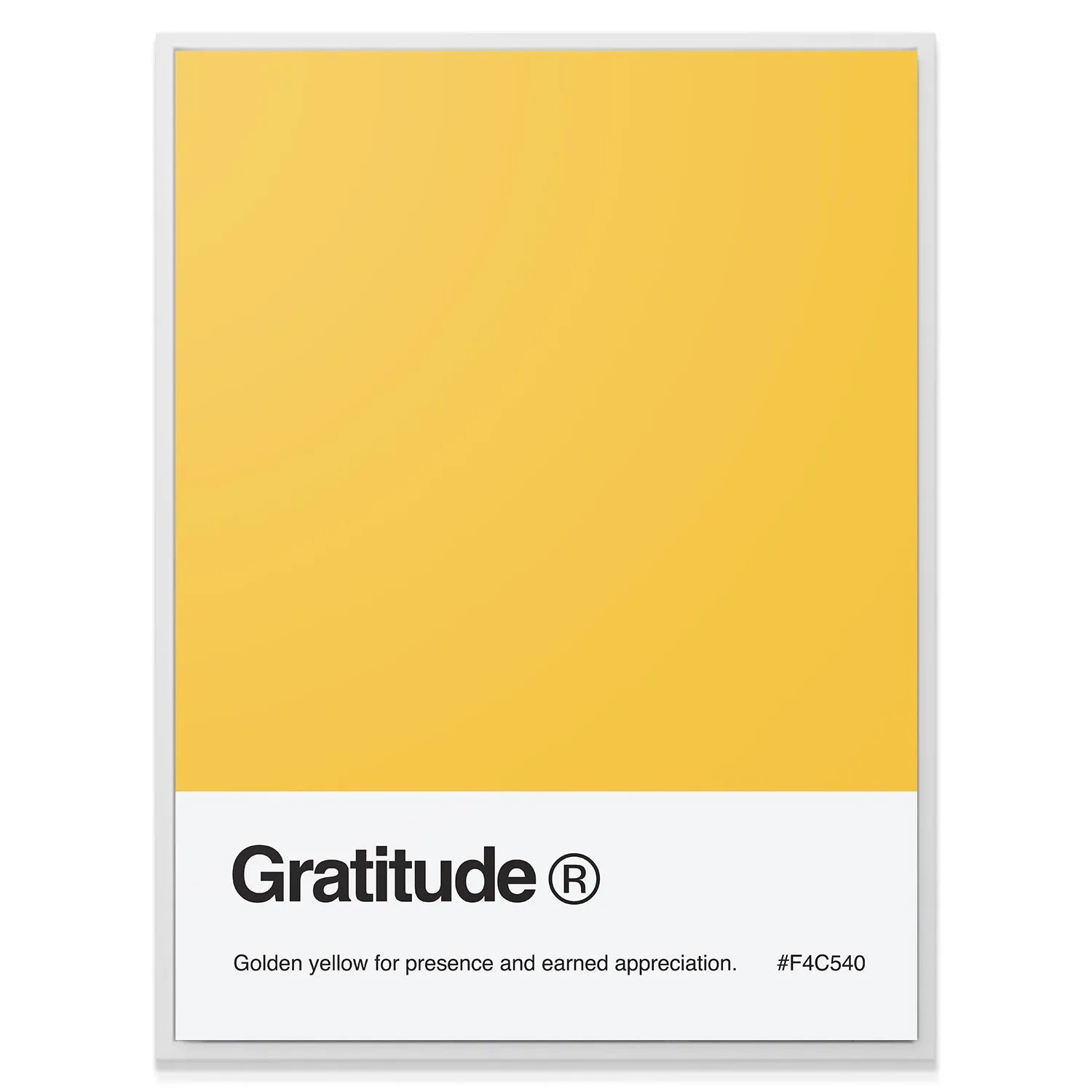 Corner shot highlighting the sharp edges and crisp white border of the minimalist Gratitude Palette art print.