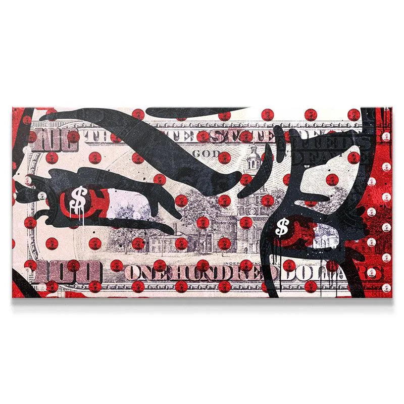 Greedy Eyes full panoramic view of dollar bill pop art canvas.