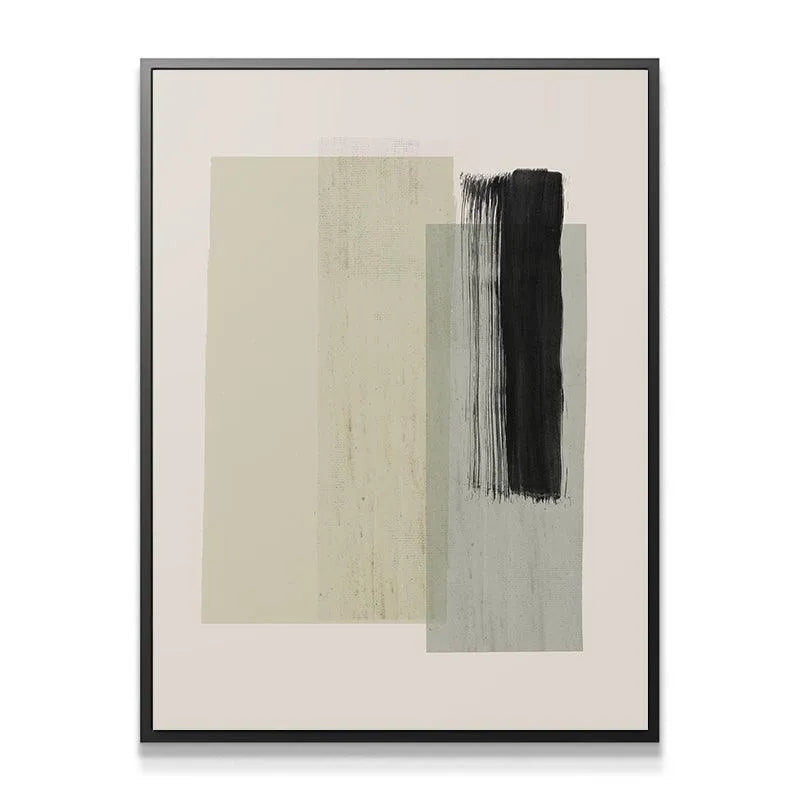 Close-up of the vertical black brushstroke texture contrasting the pale Green block.