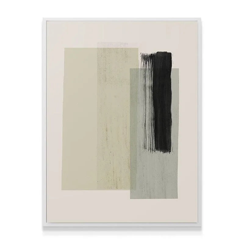 Modern canvas art showing layered cream, beige, and faint sage Green rectangles.