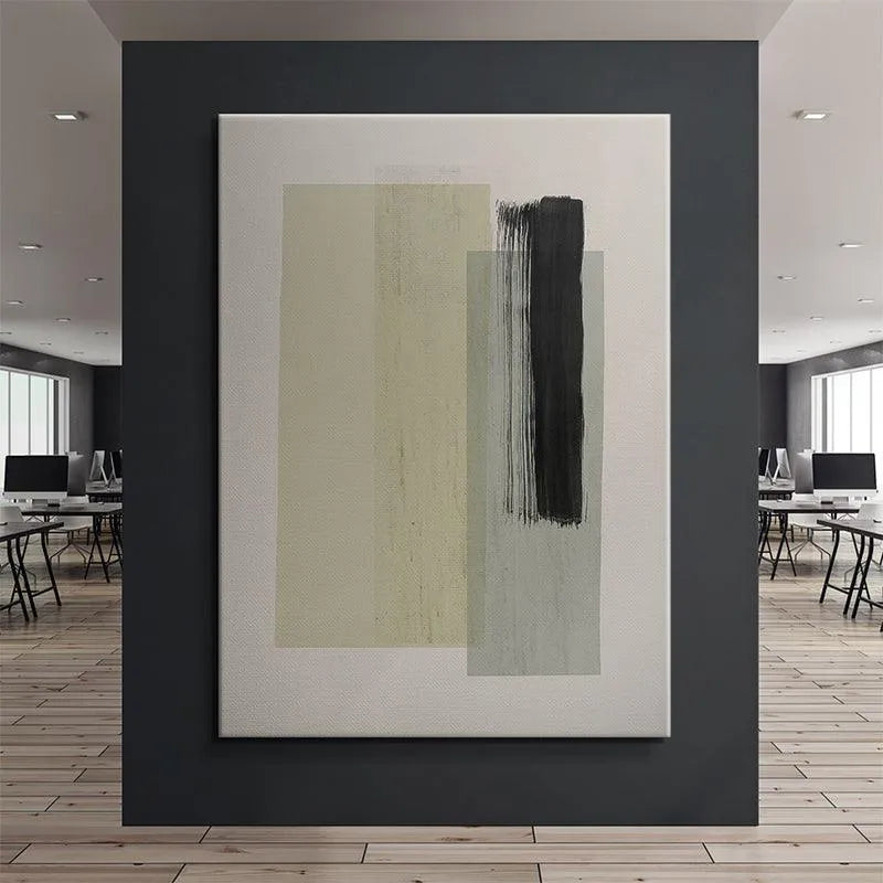 Lifestyle view of the Minimalist Green print hanging in a bright, contemporary office.