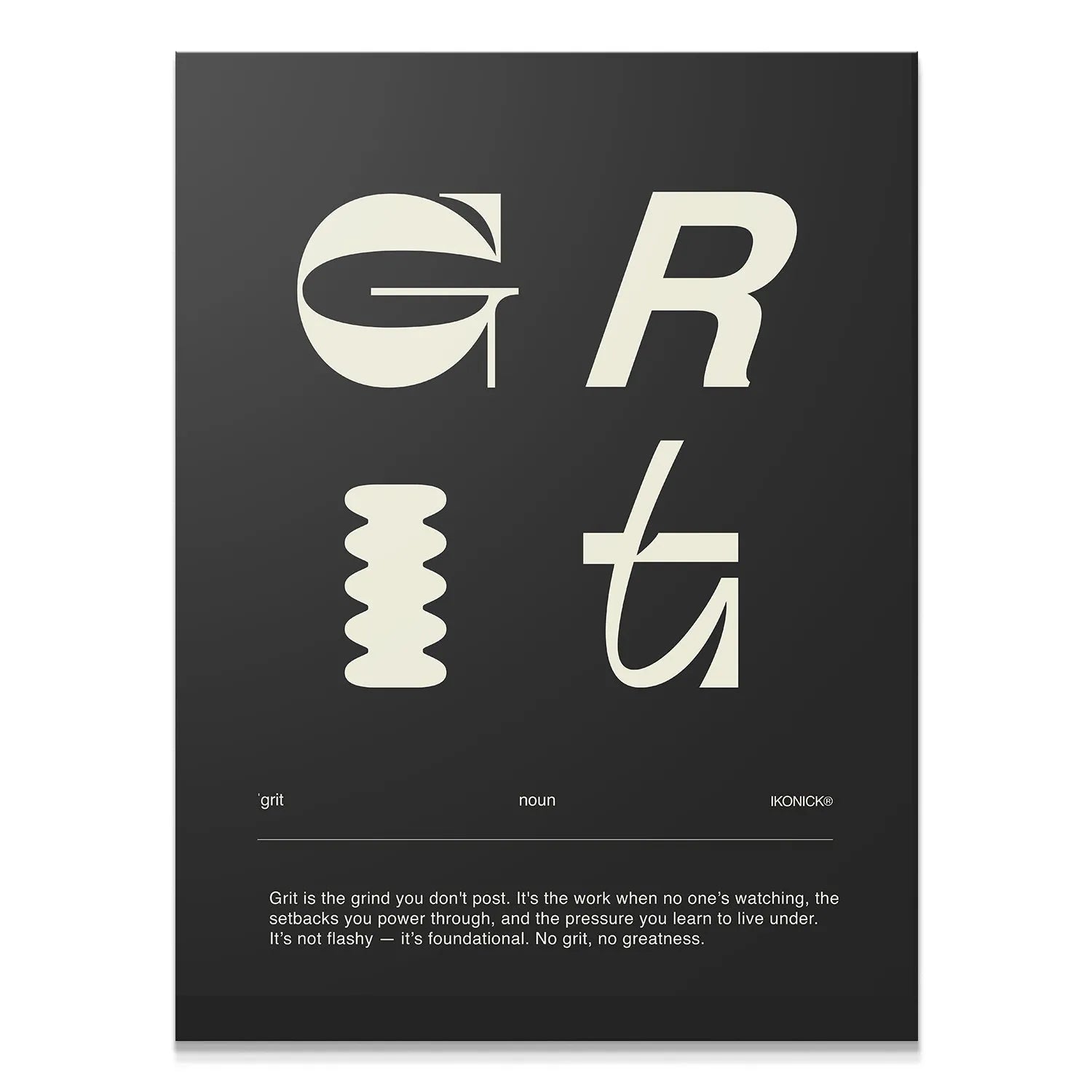 Full view of the minimal black and cream Grit Definition - Dark typographic art print.