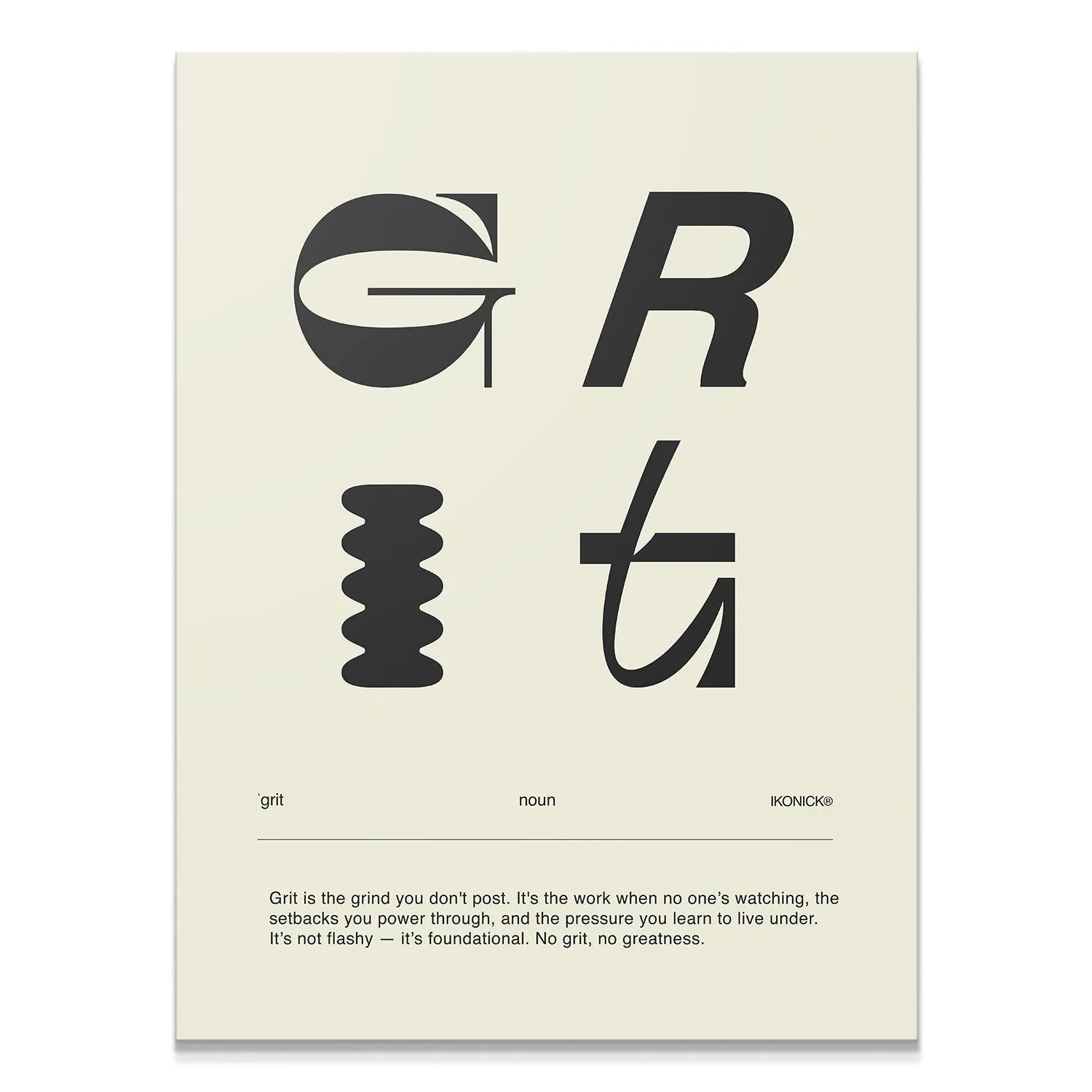 Full view of the abstract, black typography on the creamy background for Grit Definition - Light art print.