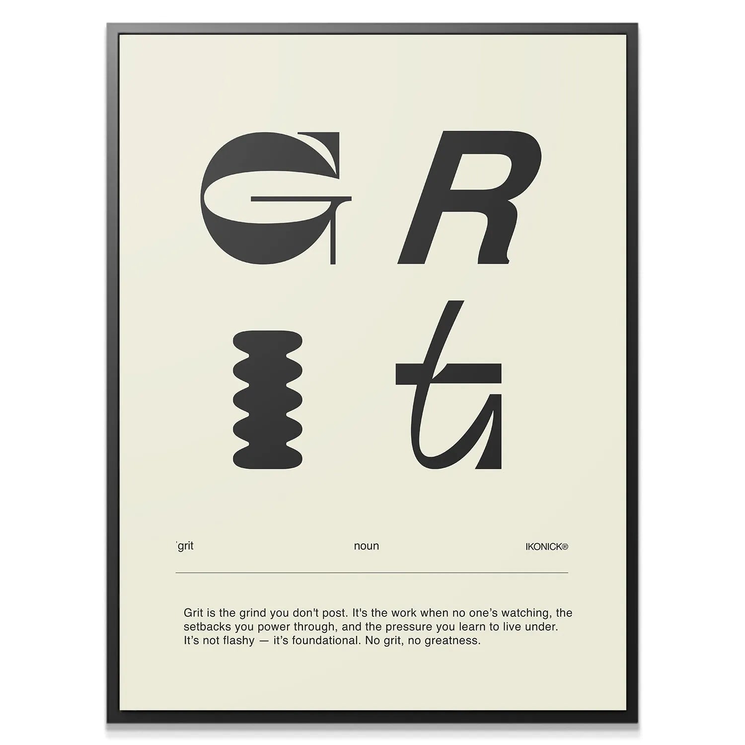 Close-up detail of the 'G' and 'R' letterforms on the Grit Definition - Light poster, showing textured print quality.