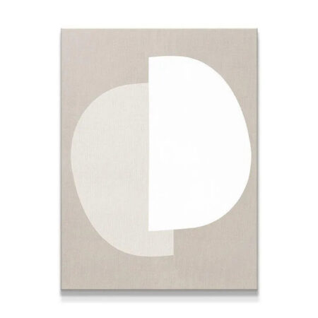 Minimalist beige and white abstract Half Moon canvas print, full view of geometric art.