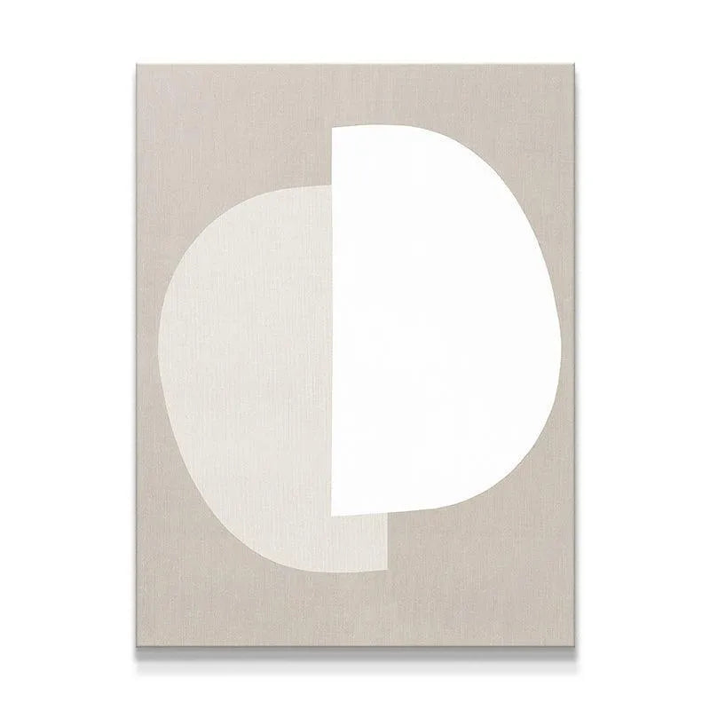 Minimalist beige and white abstract Half Moon canvas print, full view of geometric art.