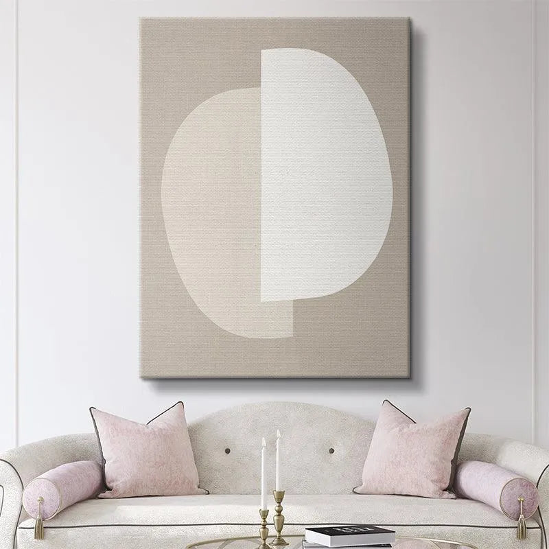 Abstract composition showing the overlapping cream and white Half Moon shapes on taupe background.
