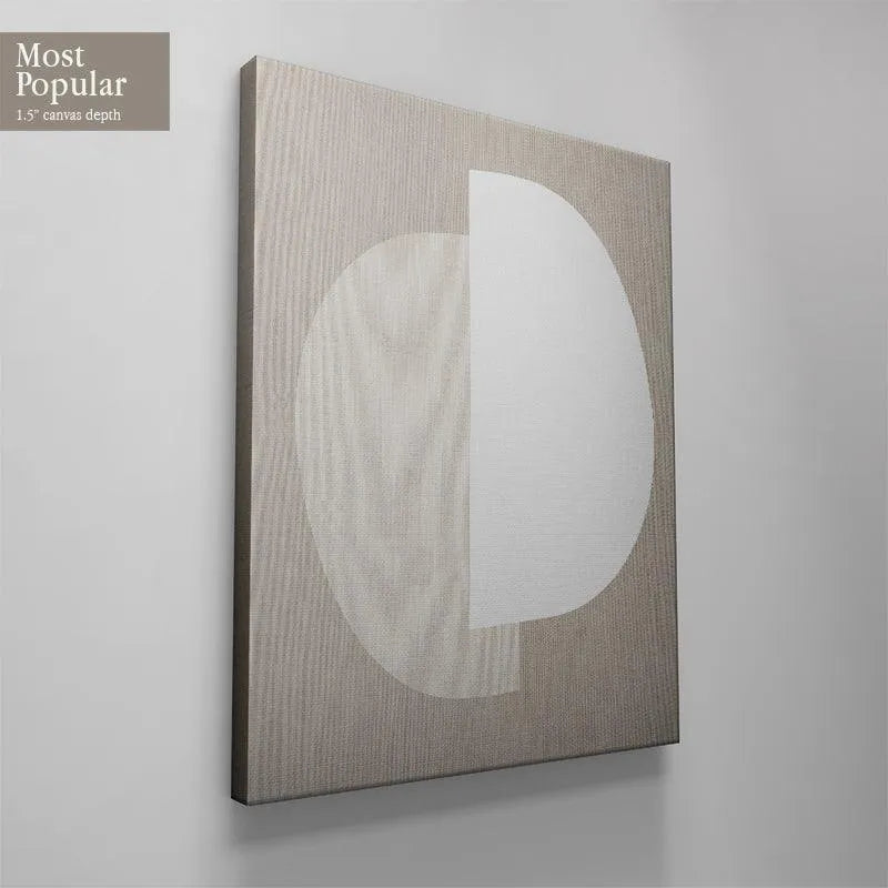 Angled perspective of the framed geometric Half Moon art, highlighting depth.