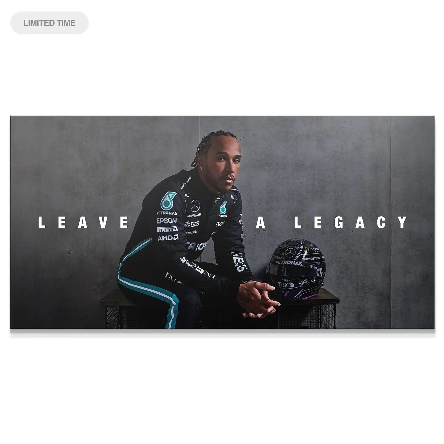 Lewis Hamilton sitting contemplatively with his F1 helmet, embodying the theme Hamilton - Leave A Legacy.