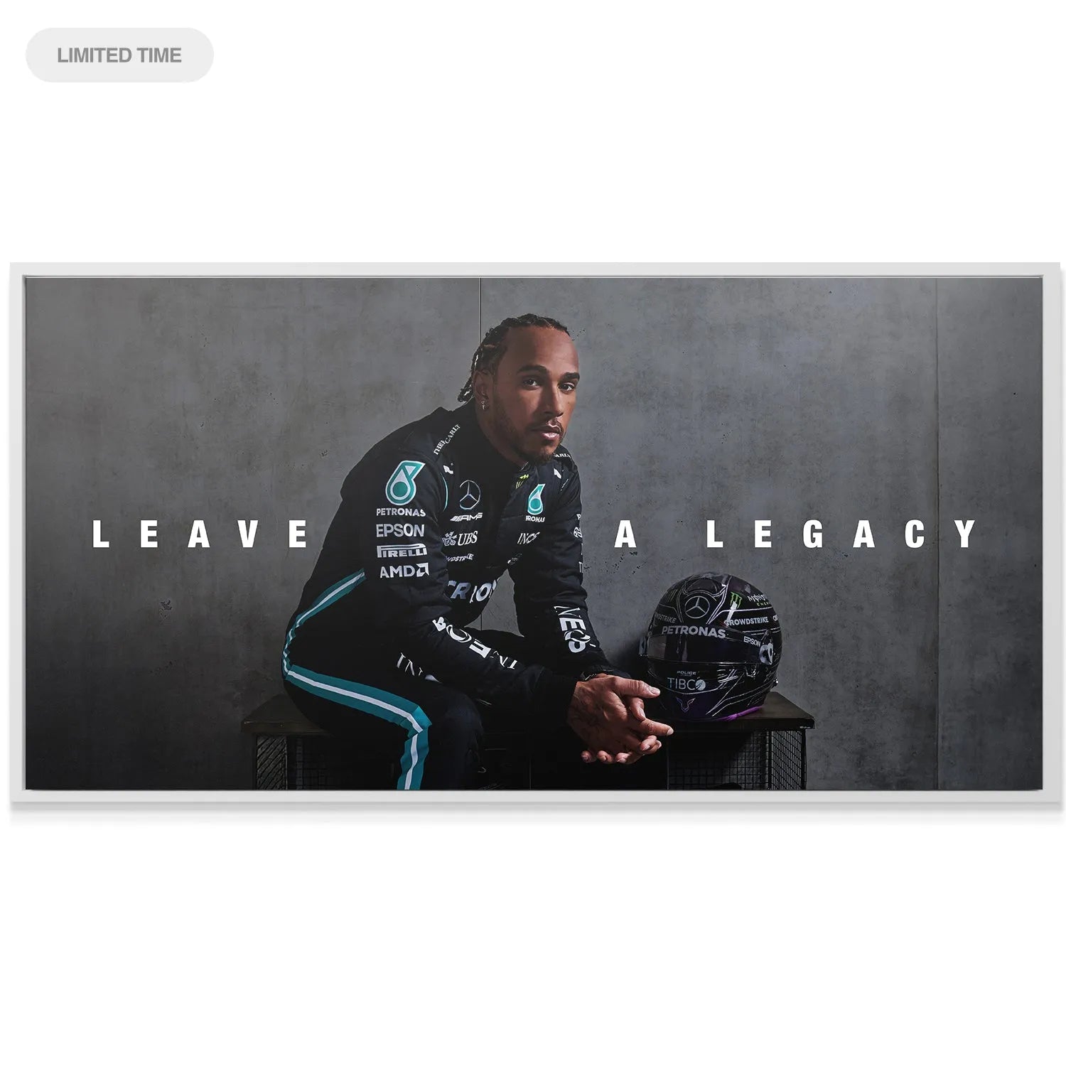 Close-up detail of Lewis Hamilton's intense facial expression and dreadlocks in the Hamilton - Leave A Legacy print.