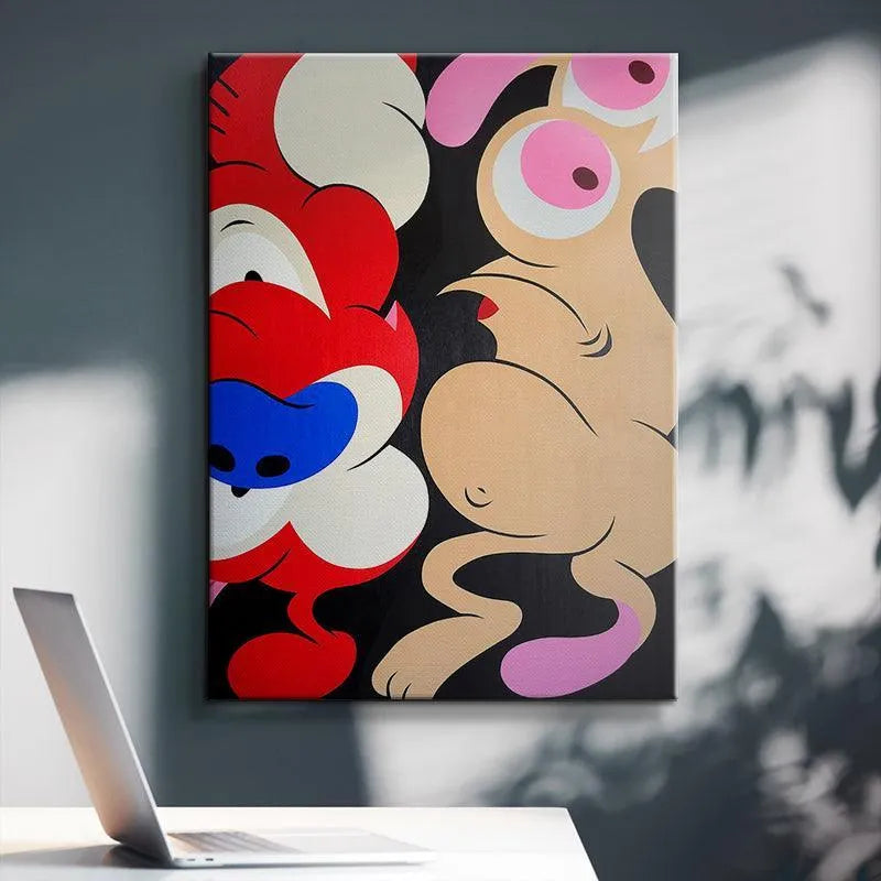 Side angle perspective showcasing the depth and thickness of the 'Happy Happy Joy Joy' stretched canvas edges.
