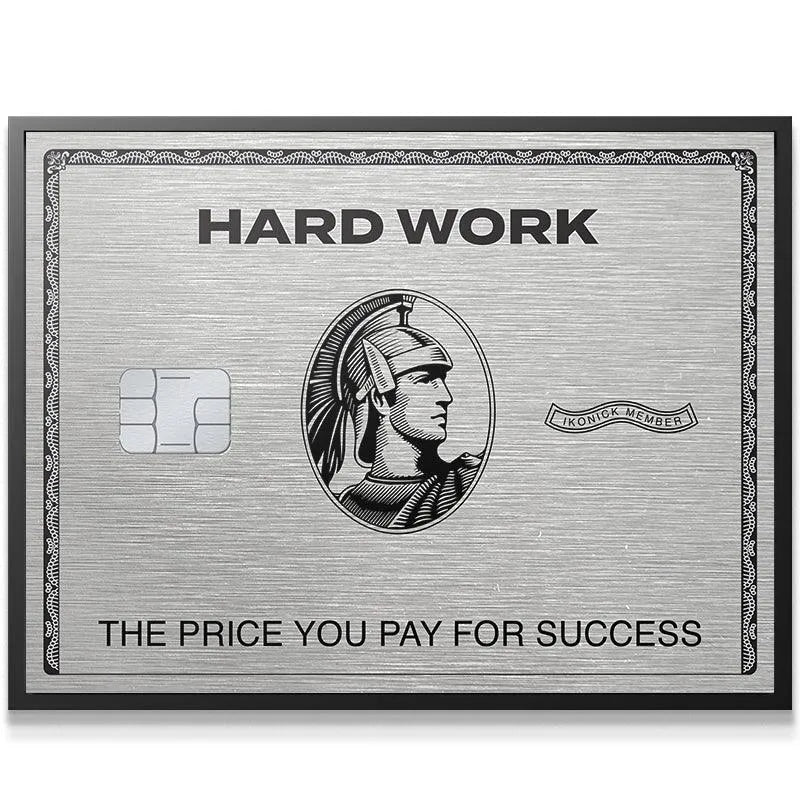 Hard Work Card showing the prominent 'HARD WORK' typography centered on the design.