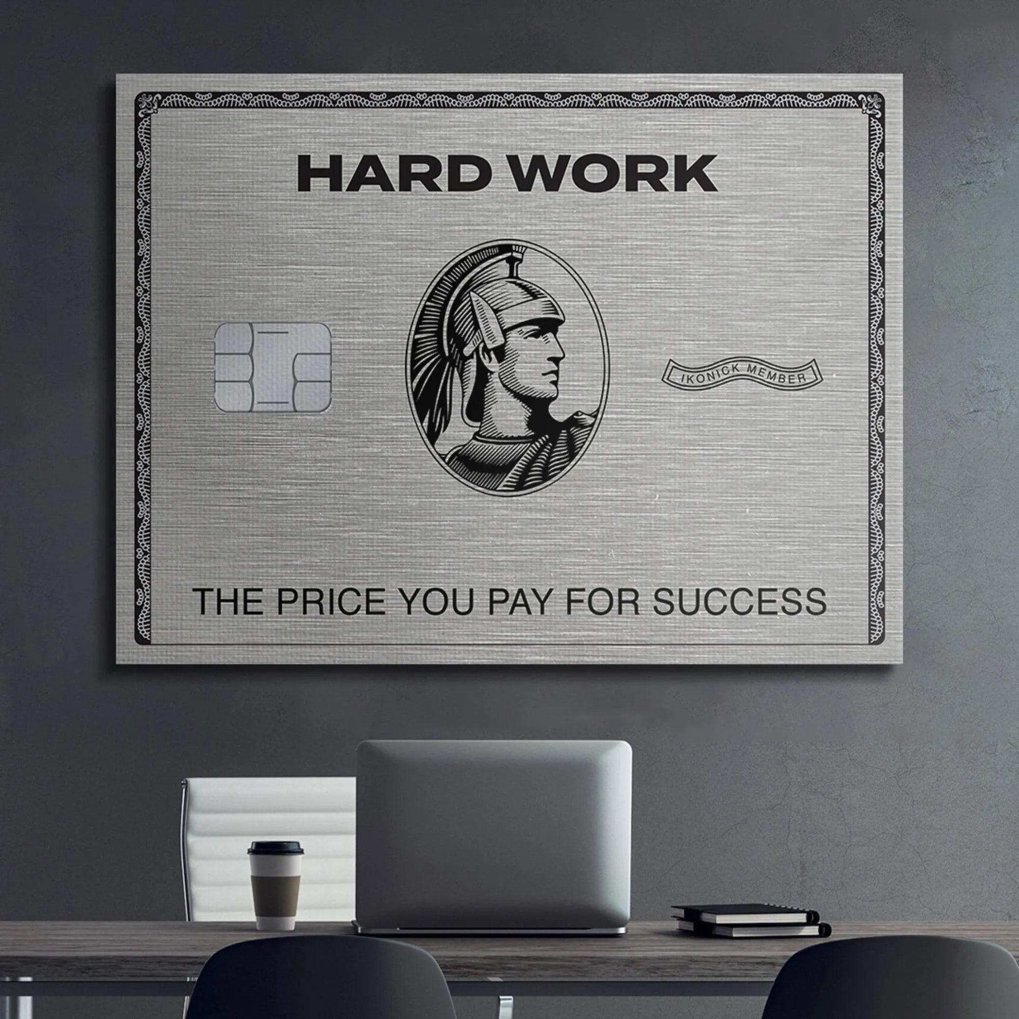 The ornate black border detailing visible around the perimeter of the collectible Hard Work Card.