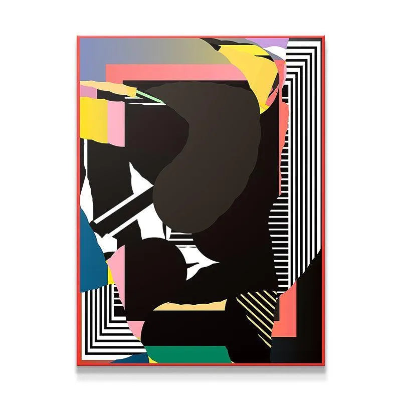 Abstract painting titled Heart featuring bold black shapes and neon accents.