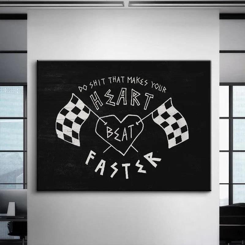Detailed crop focusing on the hand-drawn heart element within the 'Heart Beats Faster' quote artwork.