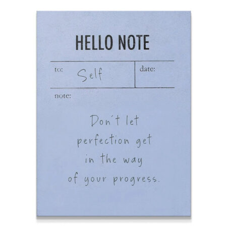 Full frontal view of the inspirational Hello Note (Blue) memo pad on a white background.