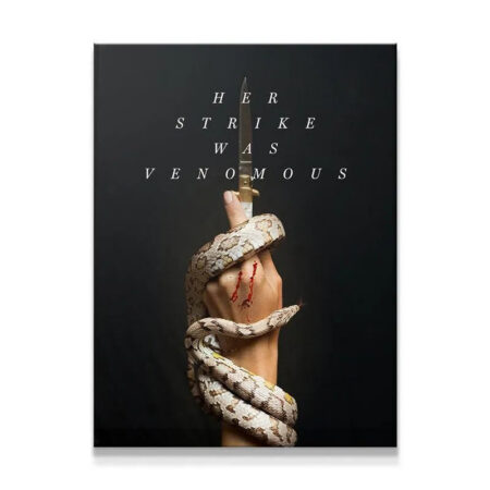 The original artwork "Her Strike" showing the full vertical composition of the serpent, hand, and knife.