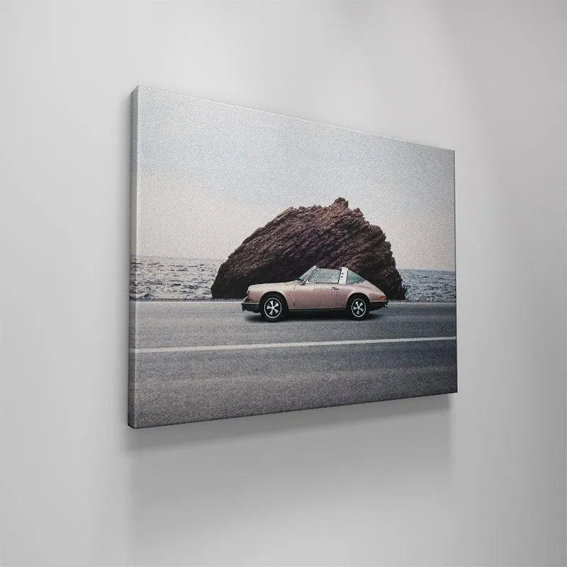 Detailed composition emphasizing the white road stripe leading toward the backdrop in the "Hide and Go Seek" print.
