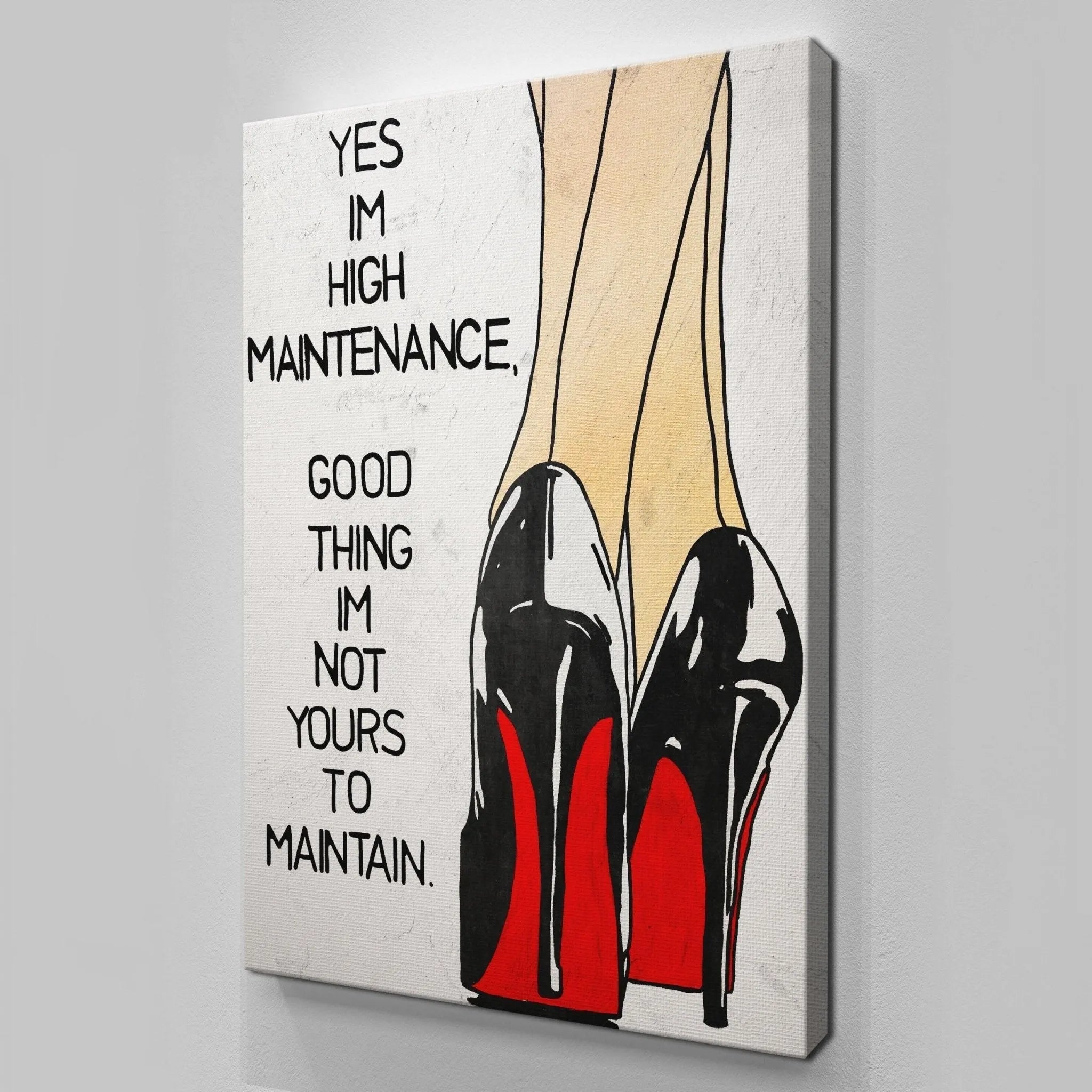 Black and red color contrast emphasized in the illustration defining the sophisticated 'High Maintenance' aesthetic.