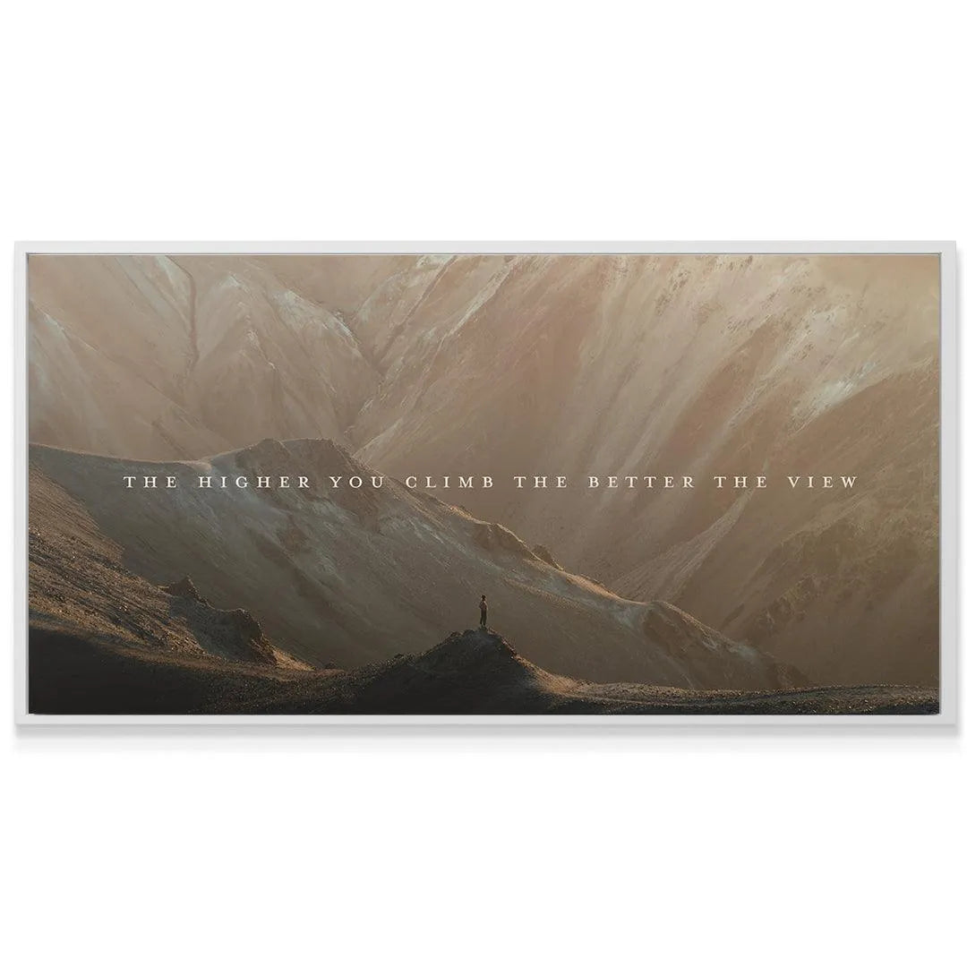 Texture shot revealing the subtle, warm light gradients across the slopes of the 'Higher You Climb' artwork.