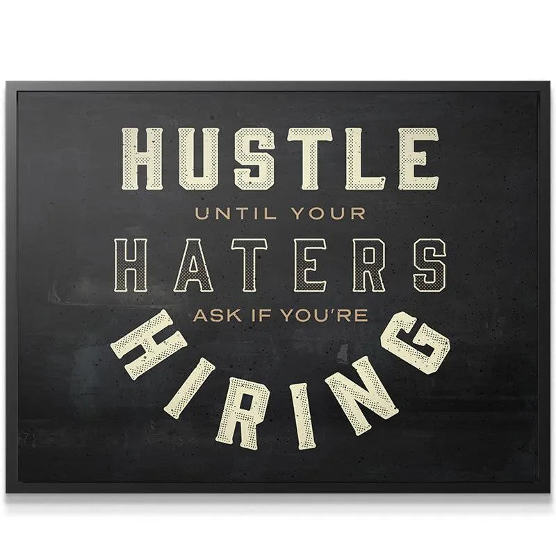 Detailed close-up showing the speckled chalkboard texture background beneath the key phrase Hiring.
