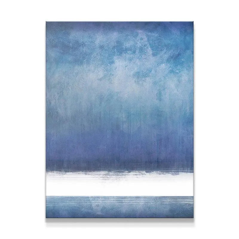 Full vertical view of the abstract blue Horizon canvas painting.