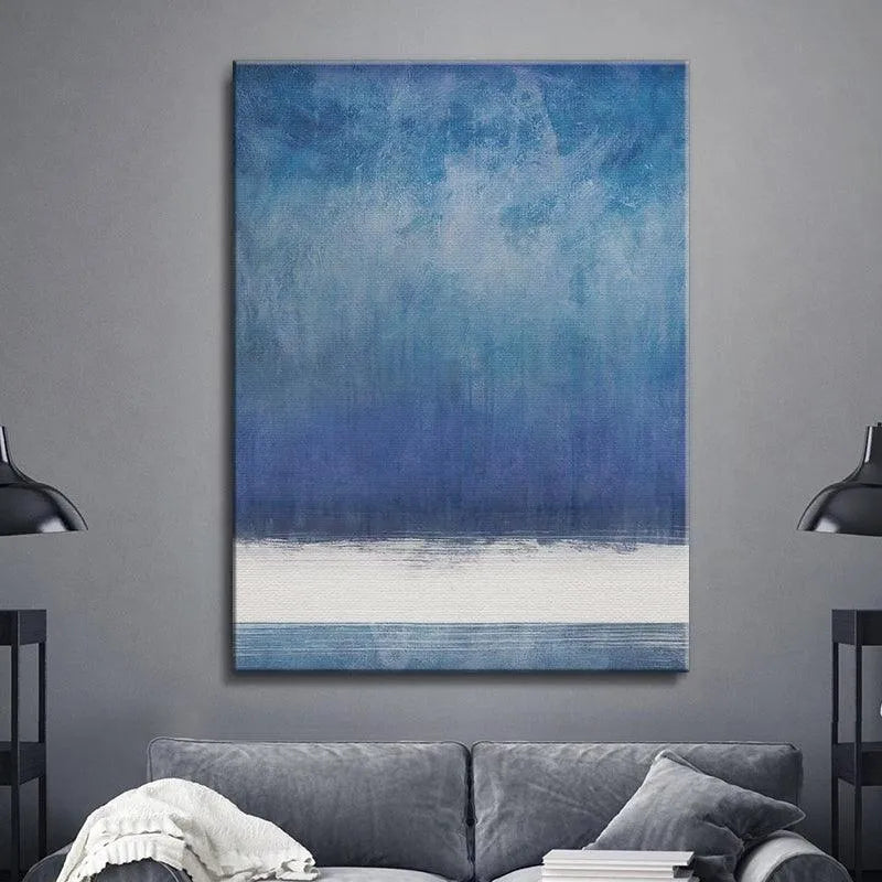 Lifestyle mockup featuring the large Horizon wall art above a minimalist sofa.