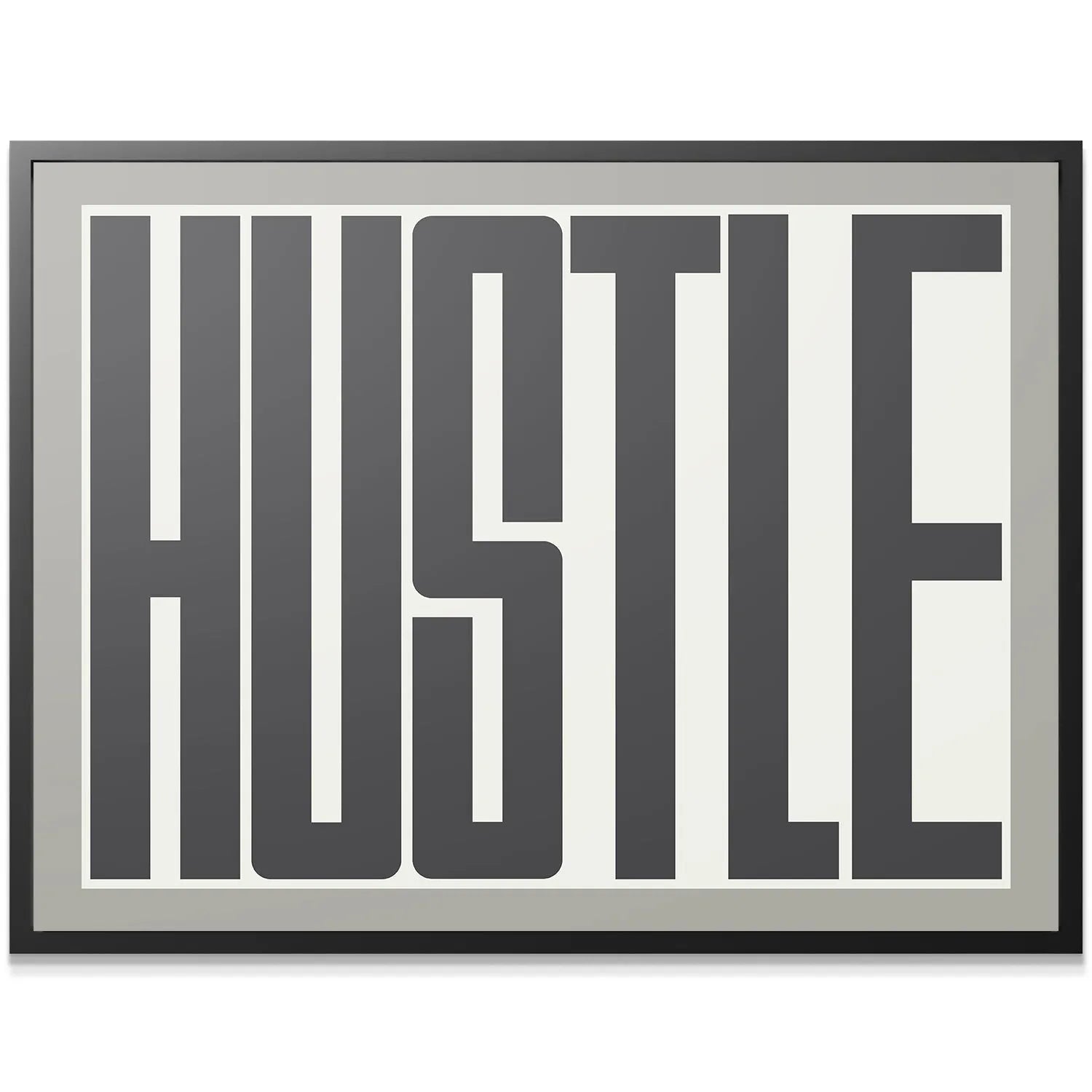 Close-up detail shot focusing on the texture and layered effect of the word Hustle.