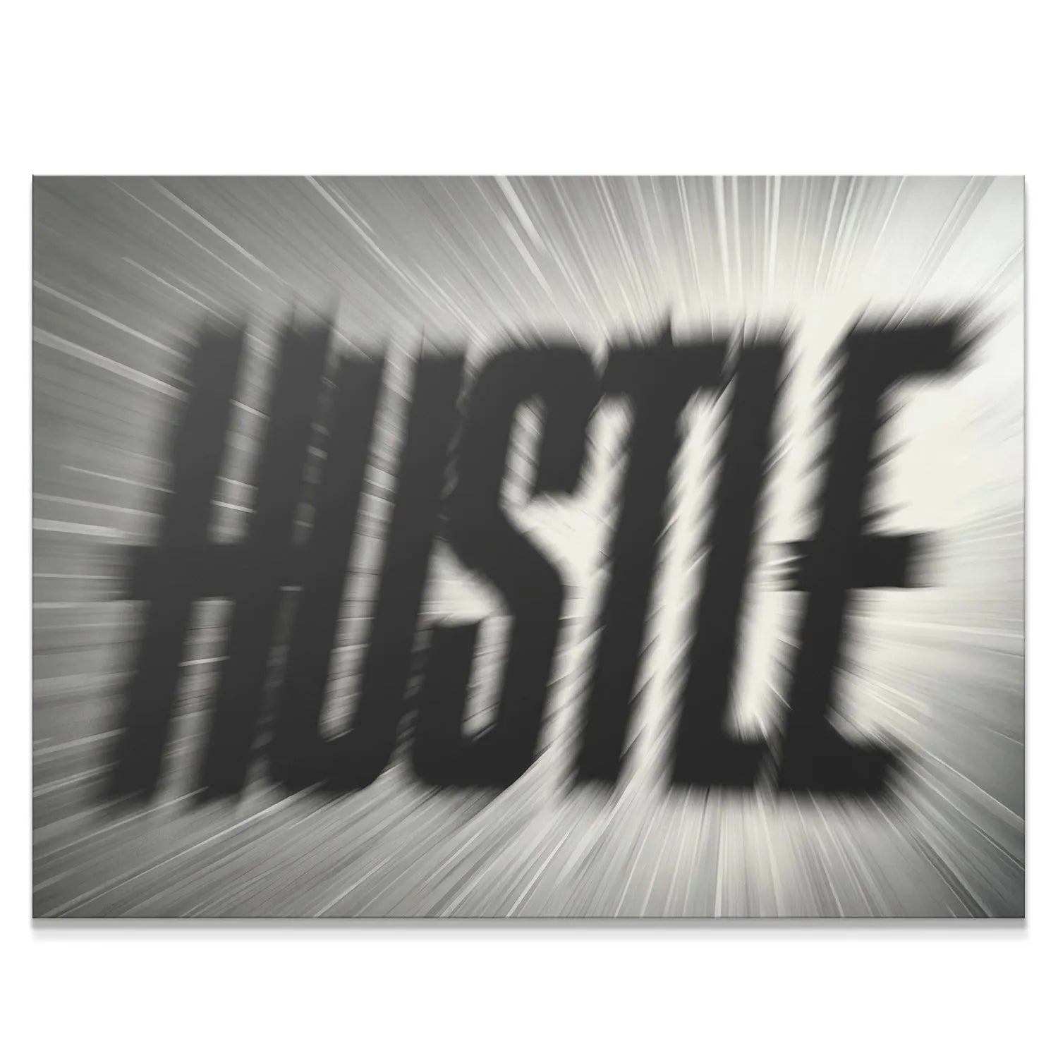 Close-up view of the bold, blurred typography in 'Hustle Blur' motion art print.
