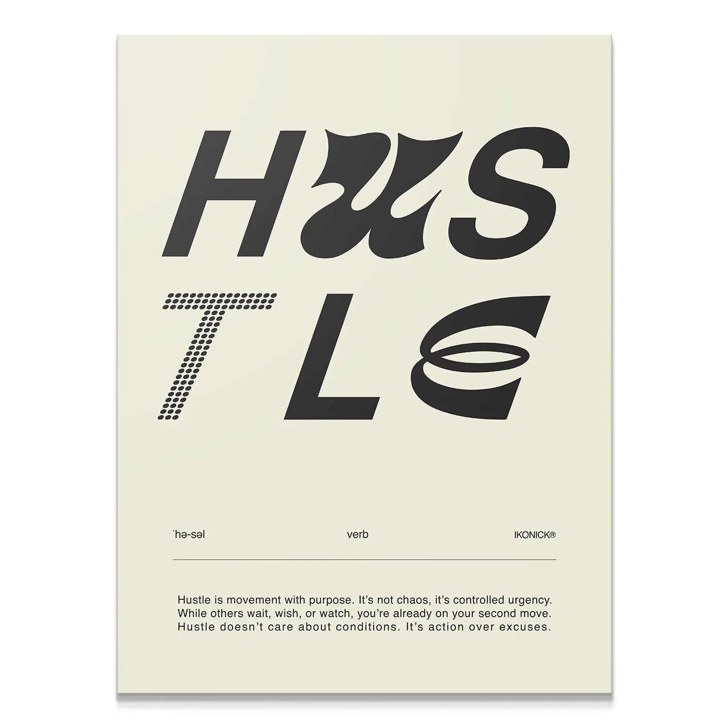 Close-up of the textured paper border and corner detail of the Hustle Definition - Light poster.