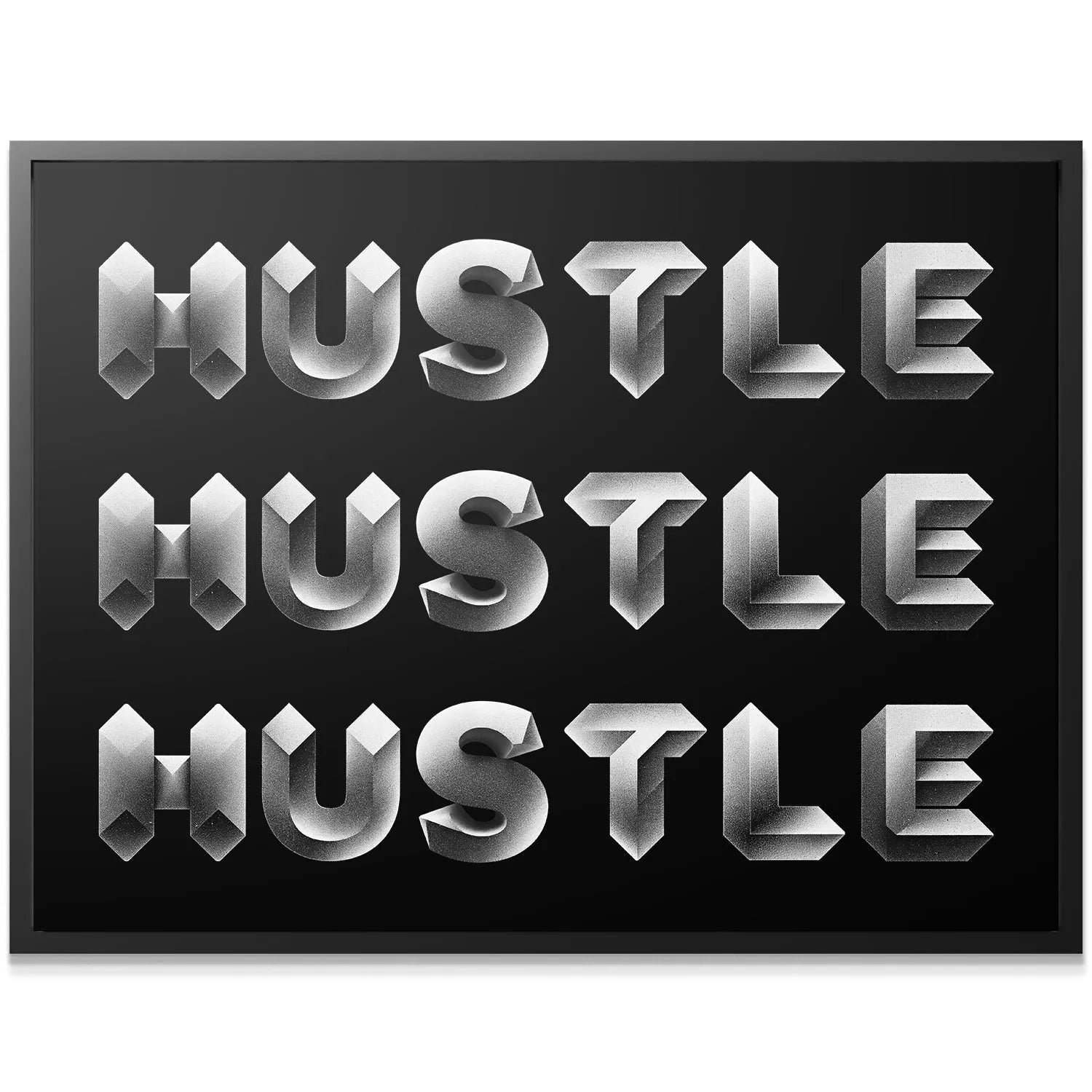 Close-up texture of the grainy silver finish on the 'Hustle - Silver' letters.