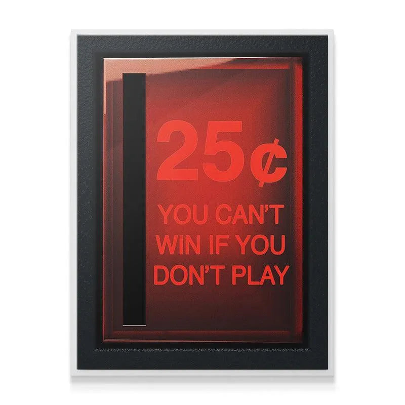 Angled perspective of the motivational poster, showing the black frame depth and the necessity of action If You Don't Play.