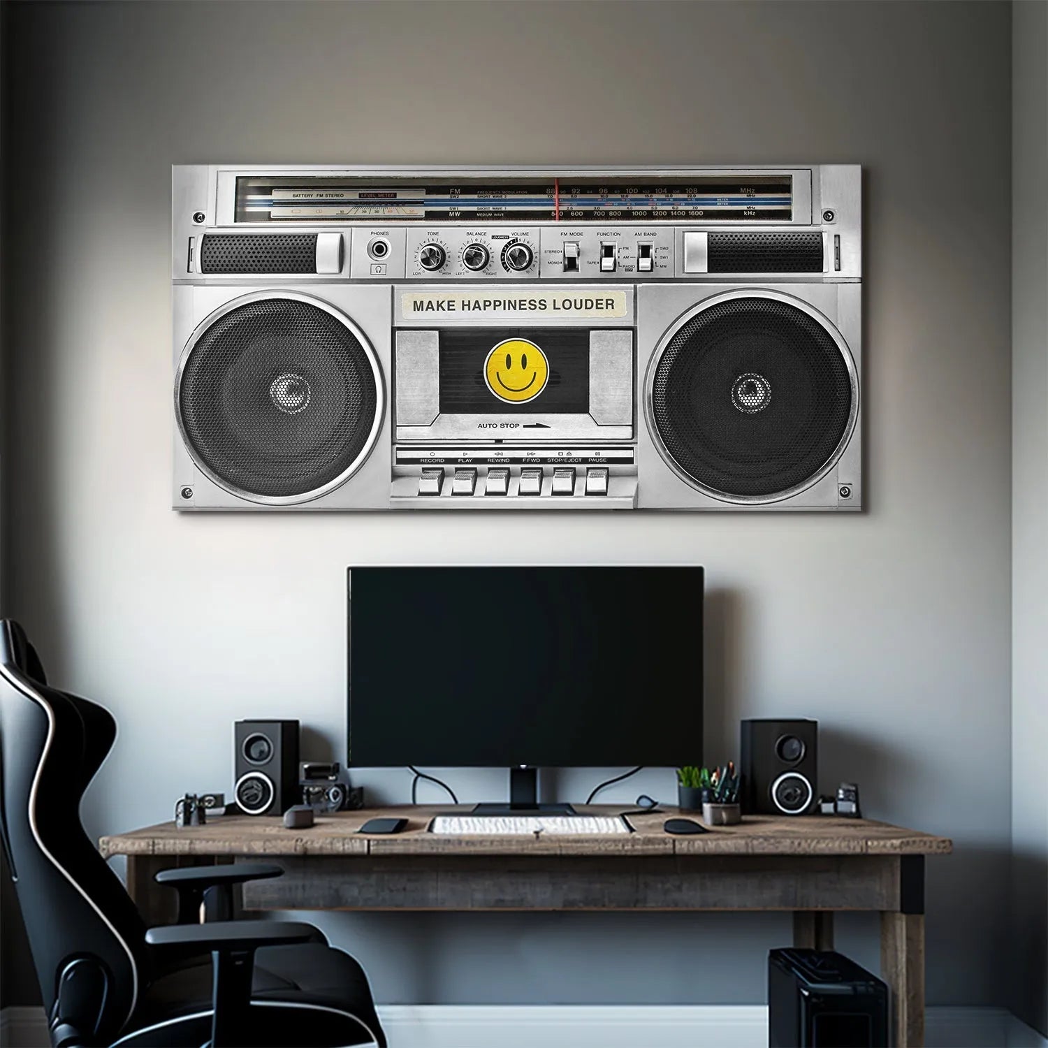 Angle highlighting the metallic silver finish and control panel typography, IKO Make Happiness Louder