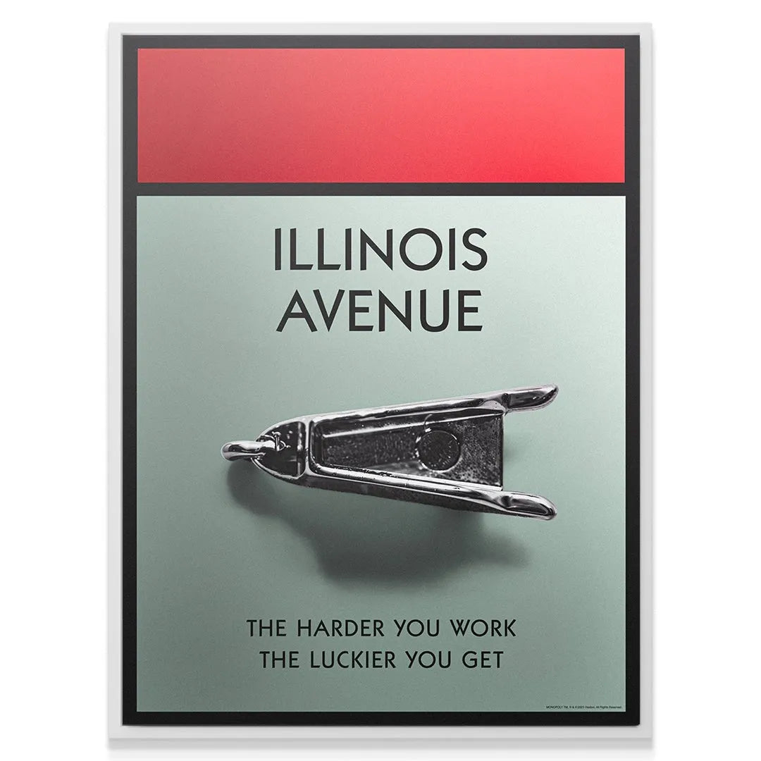 High-gloss texture representation of the bold red header block on the Illinois Avenue 3D wall art.