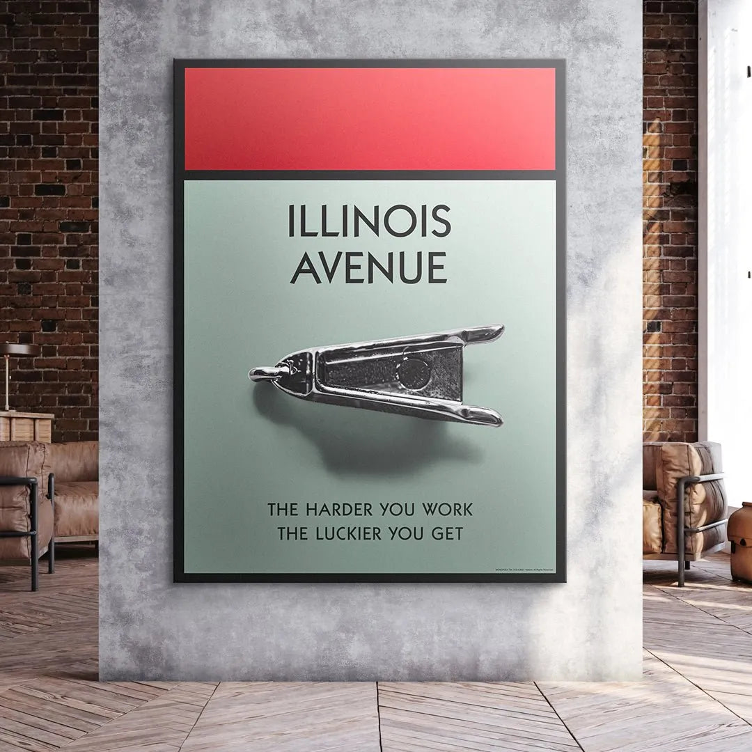 Side angle view showing the perceived depth effect of the photo-realistic token in the Illinois Avenue 3D image treatment.