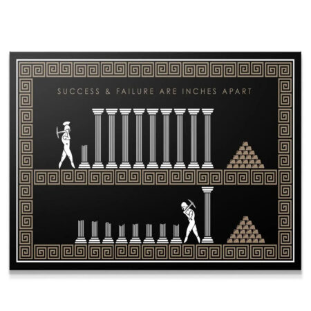 Full view of the Inches Apart - Empire Series motivational wall art featuring black, white, and bronze classical design.