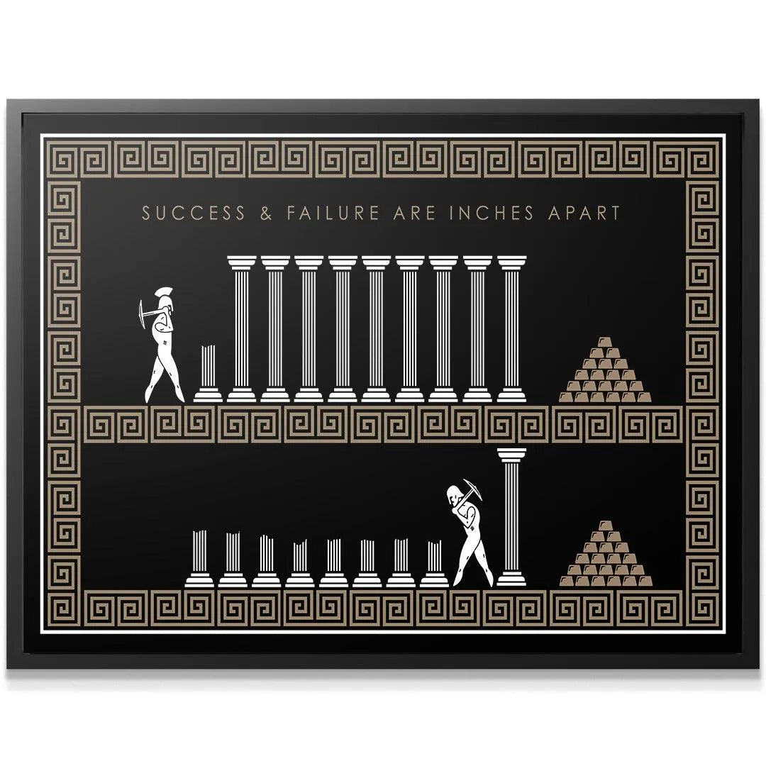 Close-up of the upper panel of Inches Apart - Empire Series showing the successful figure and gold piles.