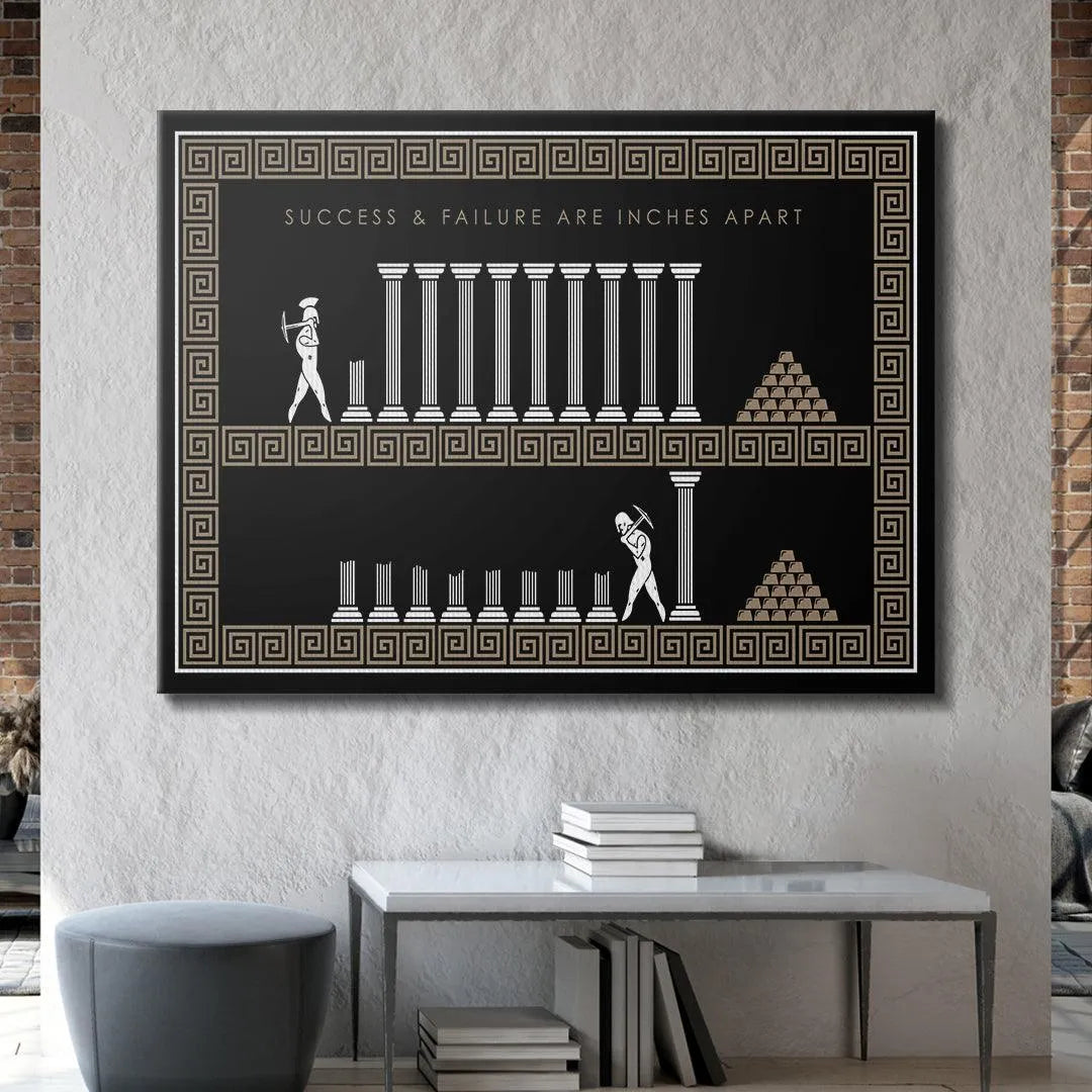 High-angle view of the Greek Meander border texture surrounding the Inches Apart - Empire Series poster frame.