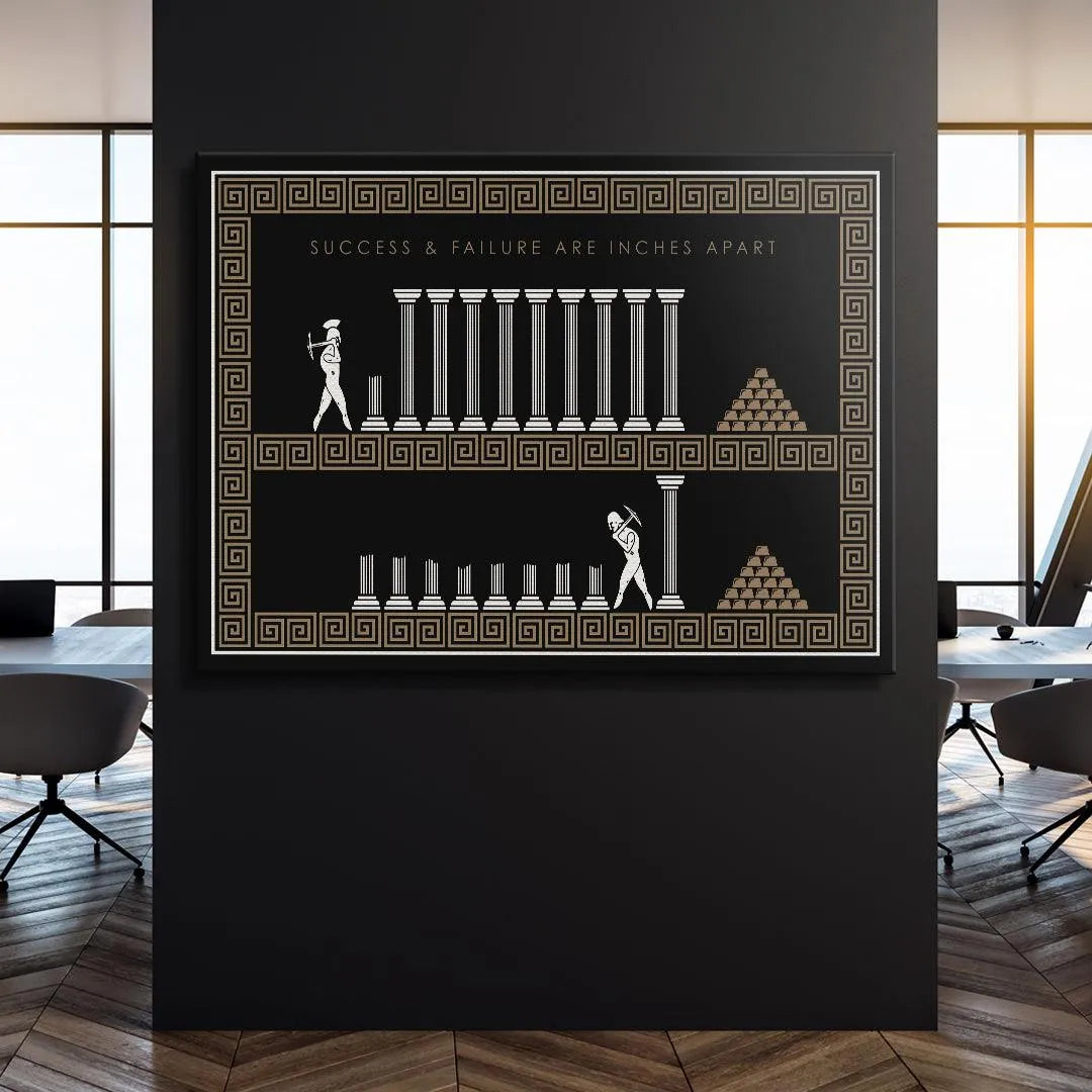 Lifestyle context image showing the Inches Apart - Empire Series hanging prominently in a modern office environment.