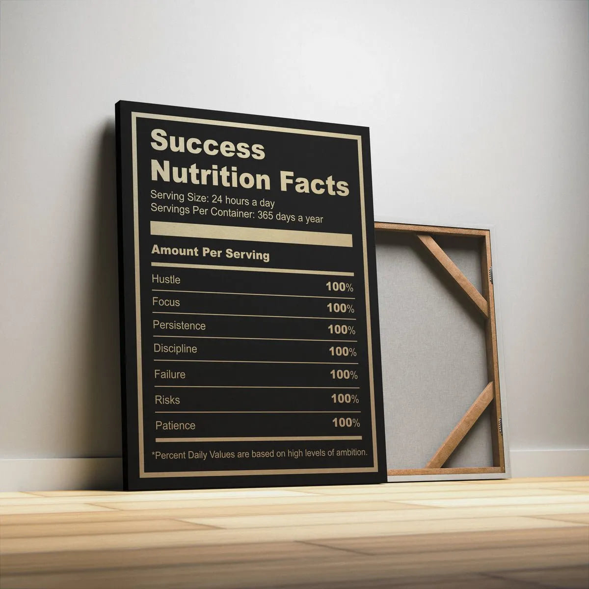 Lifestyle photo of the Ingredients For Success poster hanging in a modern home office setting.