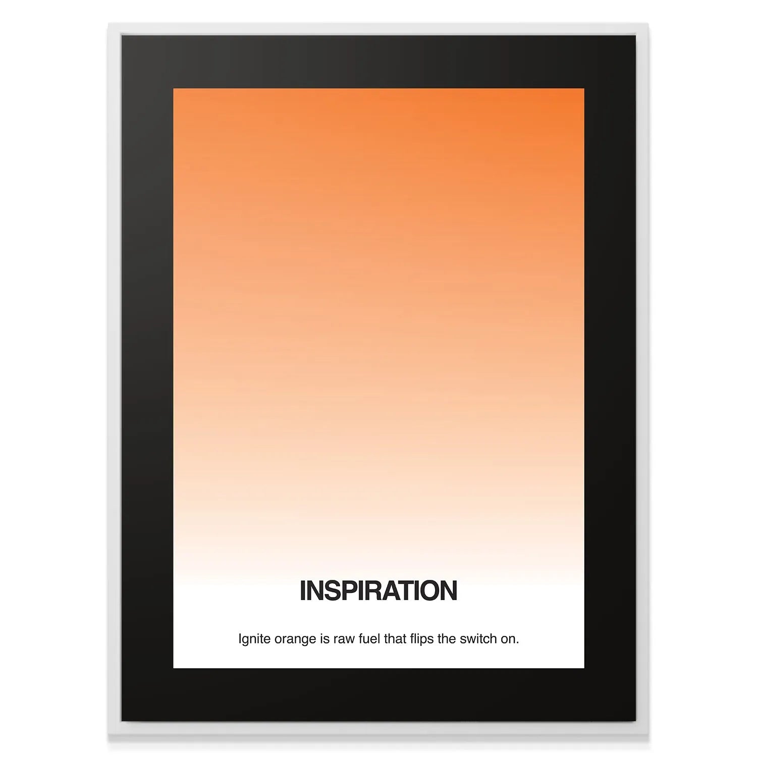 Detail shot of the motivational 'INSPIRATION' typography on the bottom section of the Inspiration - Gradient print.