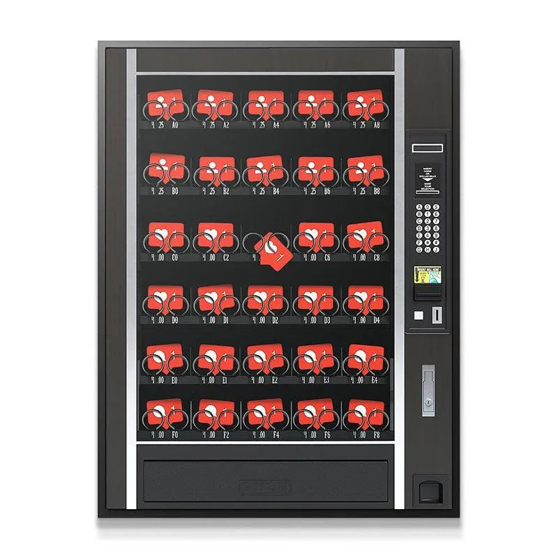 Close-up on the operational digital keypad and coin acceptance slot of the InstaSnacks unit.