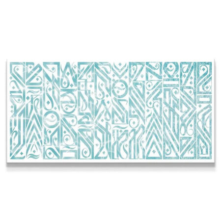Close-up texture of the distressed teal pattern in the Interstellar Ocean print, showing fine grain detail.