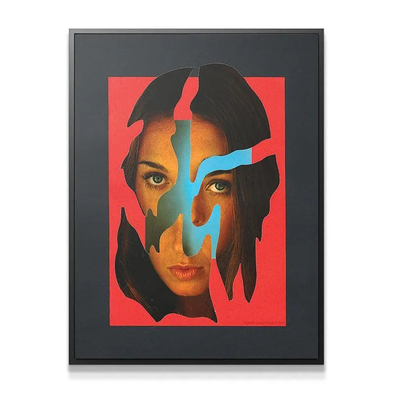 Full framed shot of the Invisible Gravity print showcasing the black border and red background.