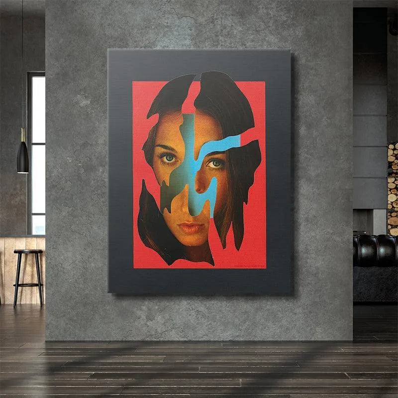 Digital rendering of the Invisible Gravity print hanging above a minimalist sofa, called Invisible Gravity.
