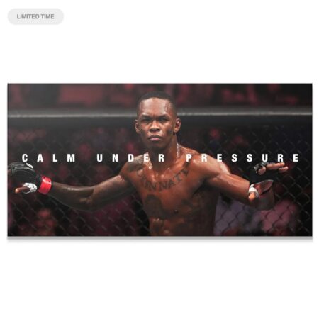 Intense close-up portrait of Israel Adesanya - Calm Under Pressure, showing facial focus and determination.