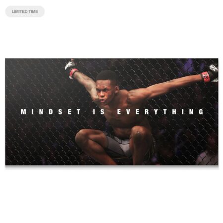 Close-up of Israel Adesanya's determined face illustrating the core theme of Israel Adesanya - Mindset Is Everything.