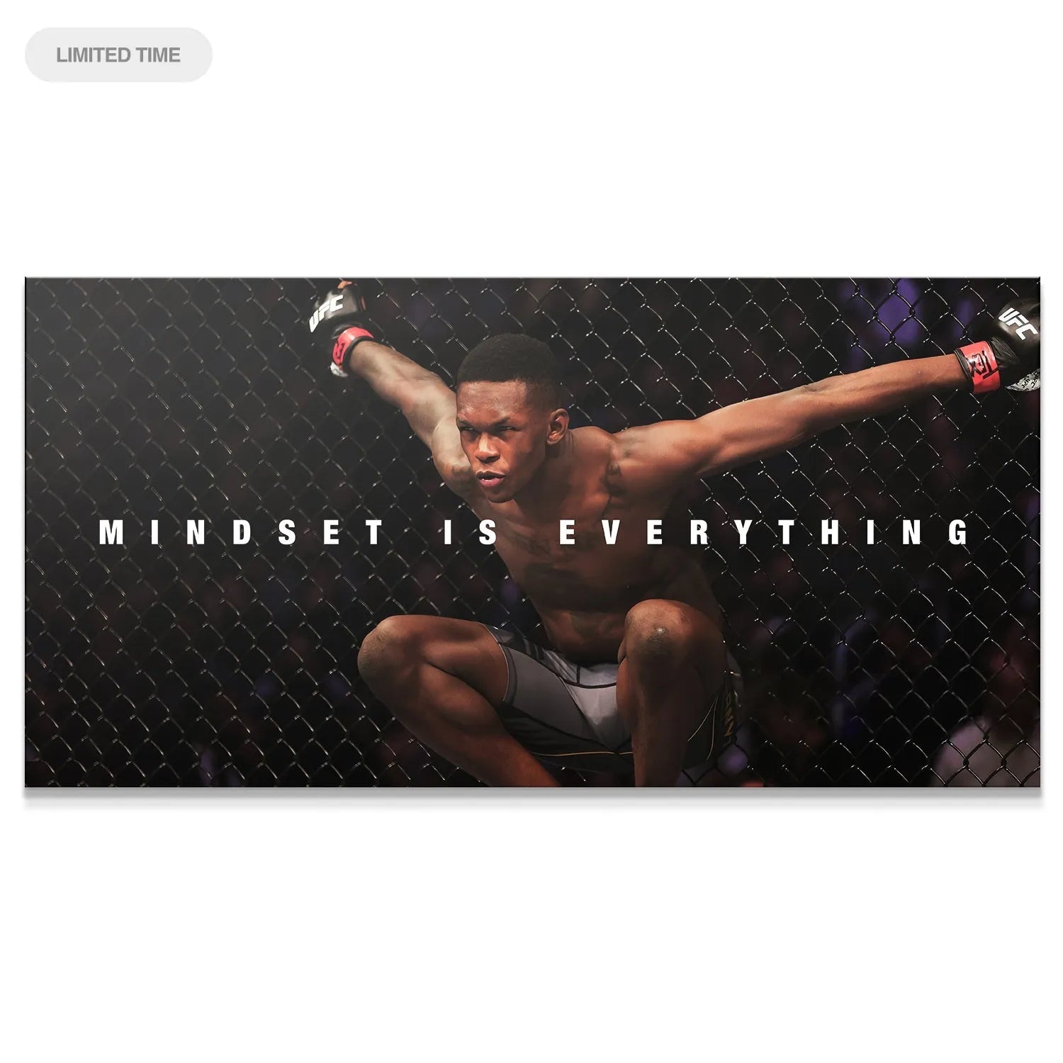 Close-up of Israel Adesanya's determined face illustrating the core theme of Israel Adesanya - Mindset Is Everything.