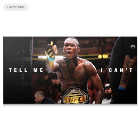 Close-up portrait of Israel Adesanya - Tell Me I Can't, showing intensity and determination after winning the UFC belt.
